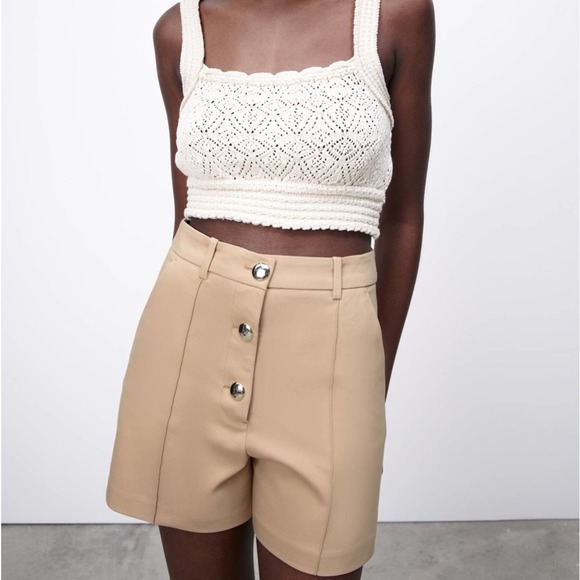 Zara Pants - ZARA High Waisted Button Shorts NWT in Tan Size Small Coastal Business Casual